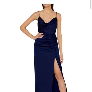 Lilliana Ruched Satin Cowlneck Slipdress